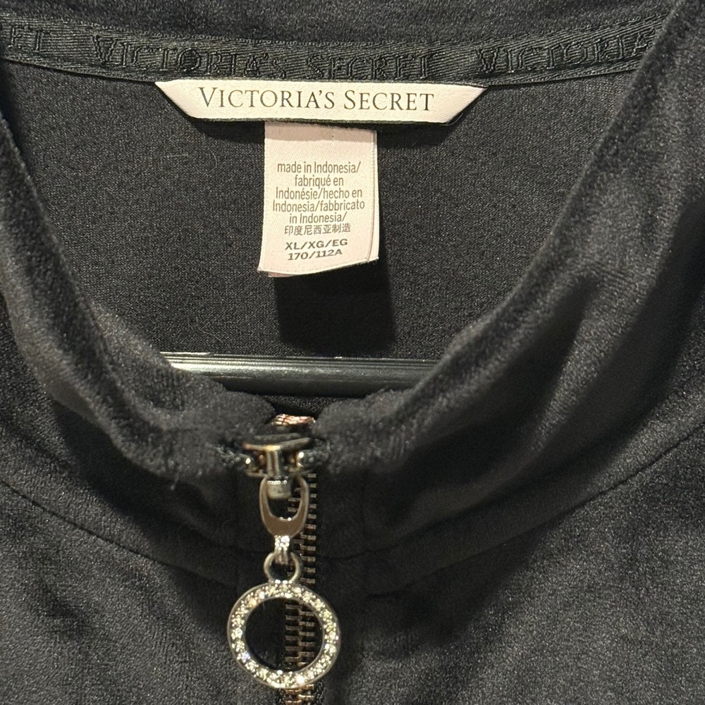 Victoria's Secret Velour Track Jacket Womens XL Black Rhinestone Zip Up Y2K - Picture 2 of 7
